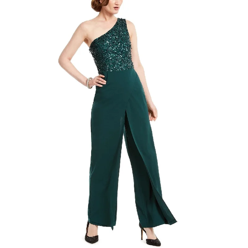 Adrianna Papell Women's Beaded Crepe Jumpsuit Dark Green Size 8