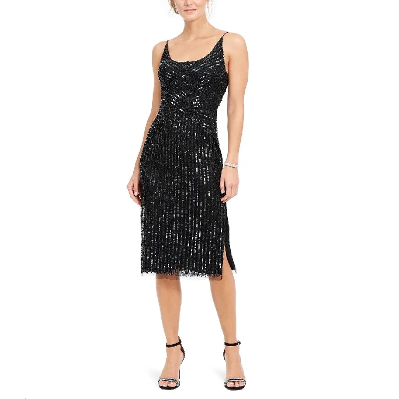 Adrianna Papell Women's Beaded Midi Dress Black Size 4