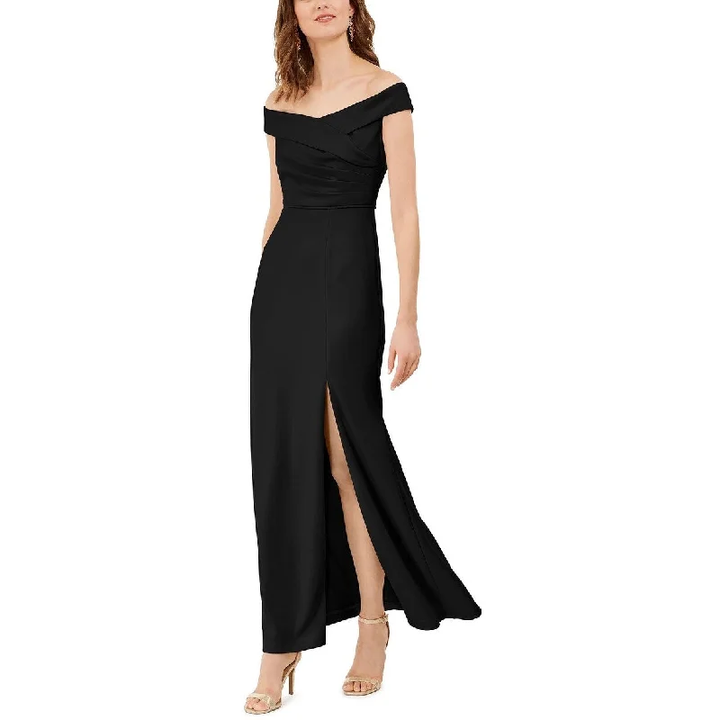 Adrianna Papell Women's Off The Shoulder Crepe Gown Black Size 8