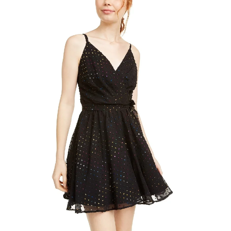 As U Wish Juniors' Multicolored Metallic-Dot Chiffon Dress Black Size 5