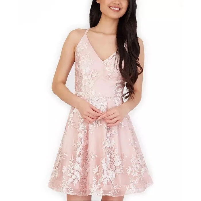 BCX Junior's Embroidered Fit & Flare Dress Pink Size 3