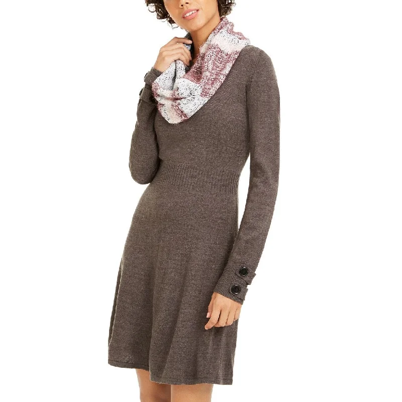 BCX Women's Striped Scarf & Sweater Dress Gray Size Extra Large