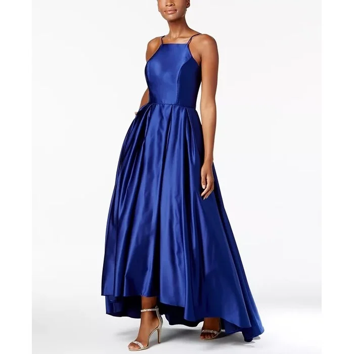 Betsy & Adam Women's High-Low Satin Gown Dark Blue Size 10