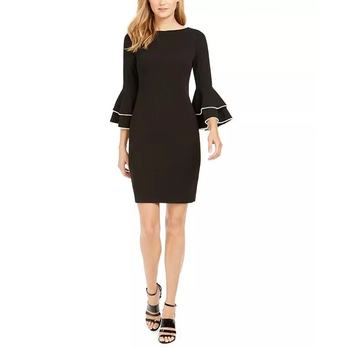 Calvin Klein Women's Embellished Bell Sleeve Sheath Dress Black Size 4