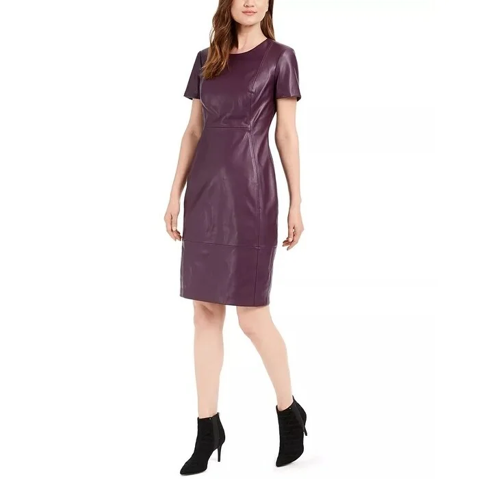 Calvin Klein Women's Faux-Leather Sheath Dress Purple Size 6