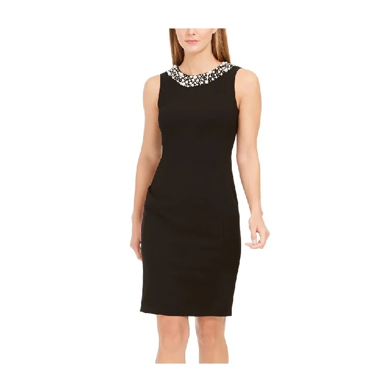 Calvin Klein Women's Imitation Pearl Trim Sheath Dress Black Size 1