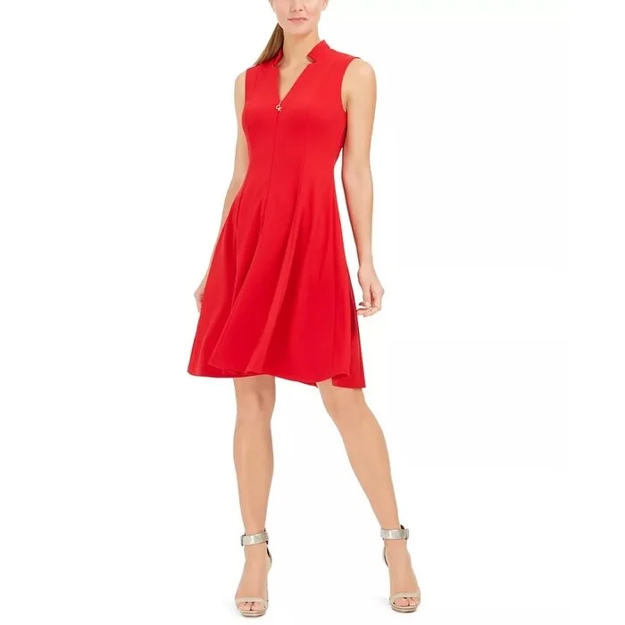 Calvin Klein Women's Petite Star-Neck A-Line Dress Red Size 2 P