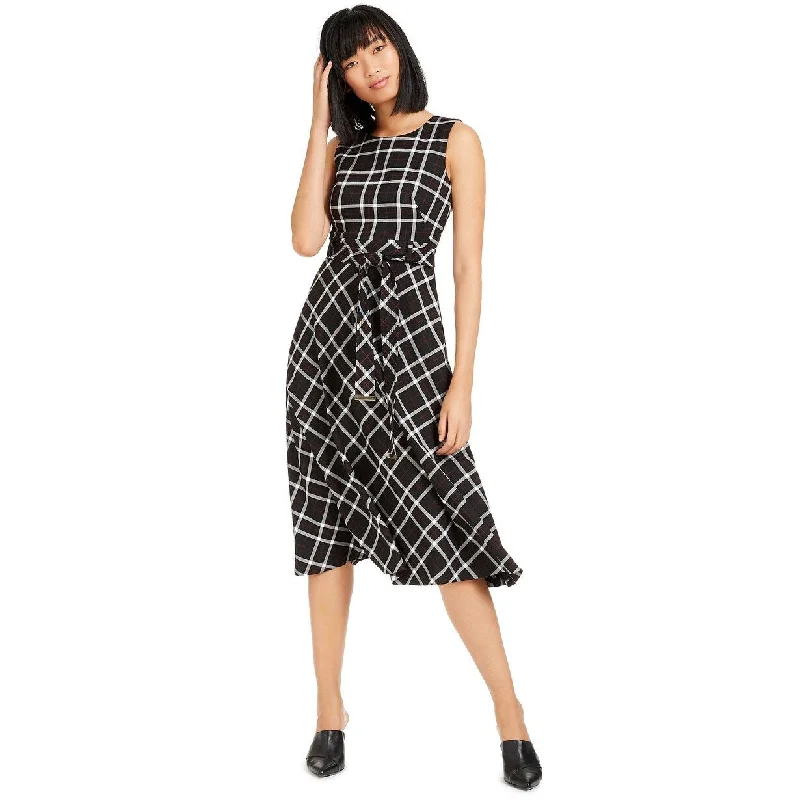 Calvin Klein Women's Plaid Fit & Flare Midi Dress Black Size 4