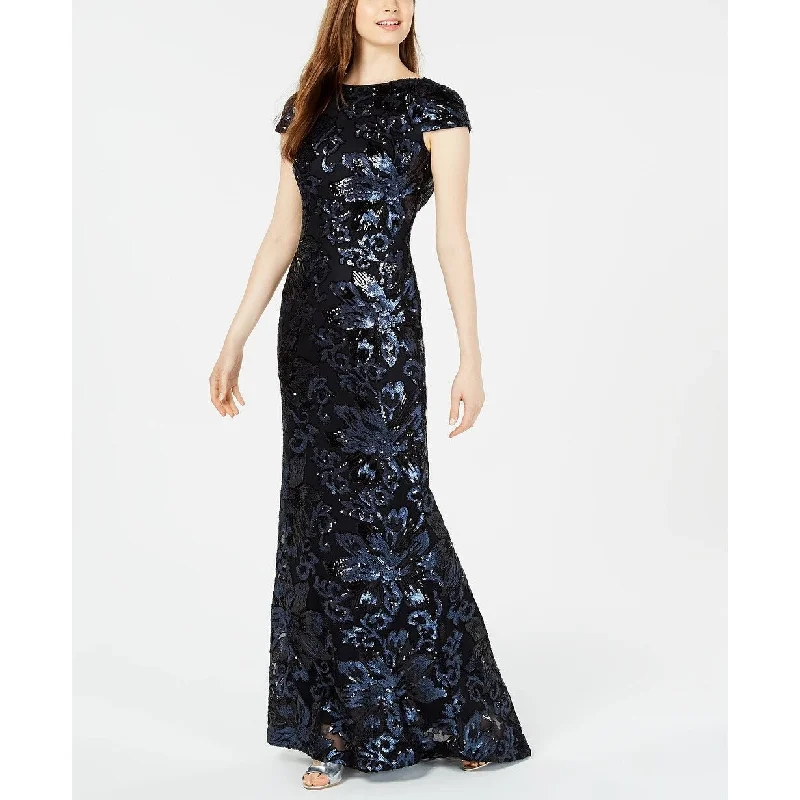 Calvin Klein Women's Sequin Cowl-Back Gown Blue Size 6