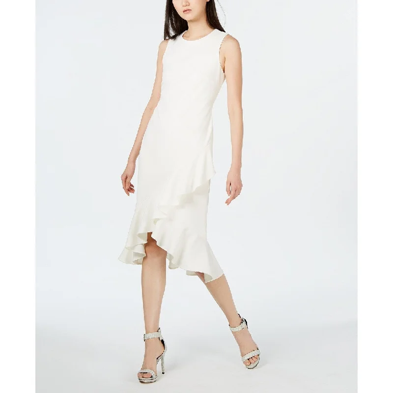 Calvin Klein Women's Sleeveless Ruffled Wrap-Hem Dress White Size 8