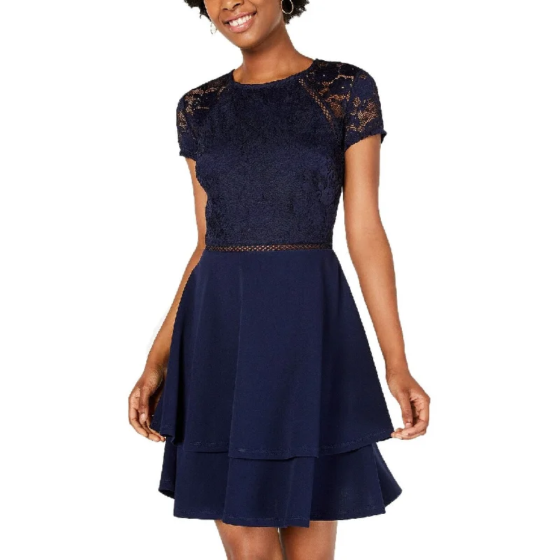 City Studios Juniors' Lace-Sleeve Dress Navy Size 13"