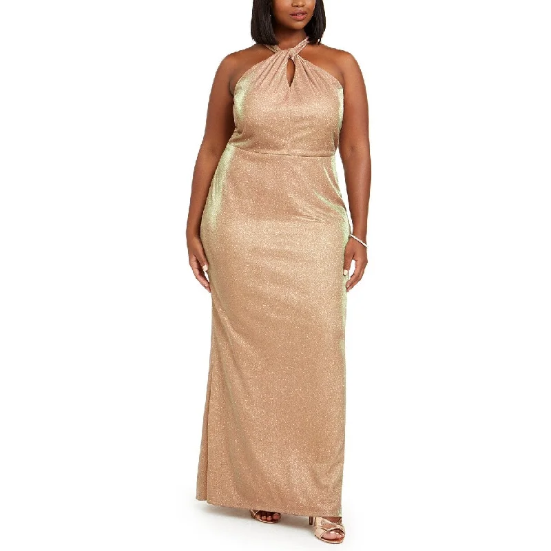 City Studios Women's Plus Size Trendy Metallic Halter Gown Gold Size 22W