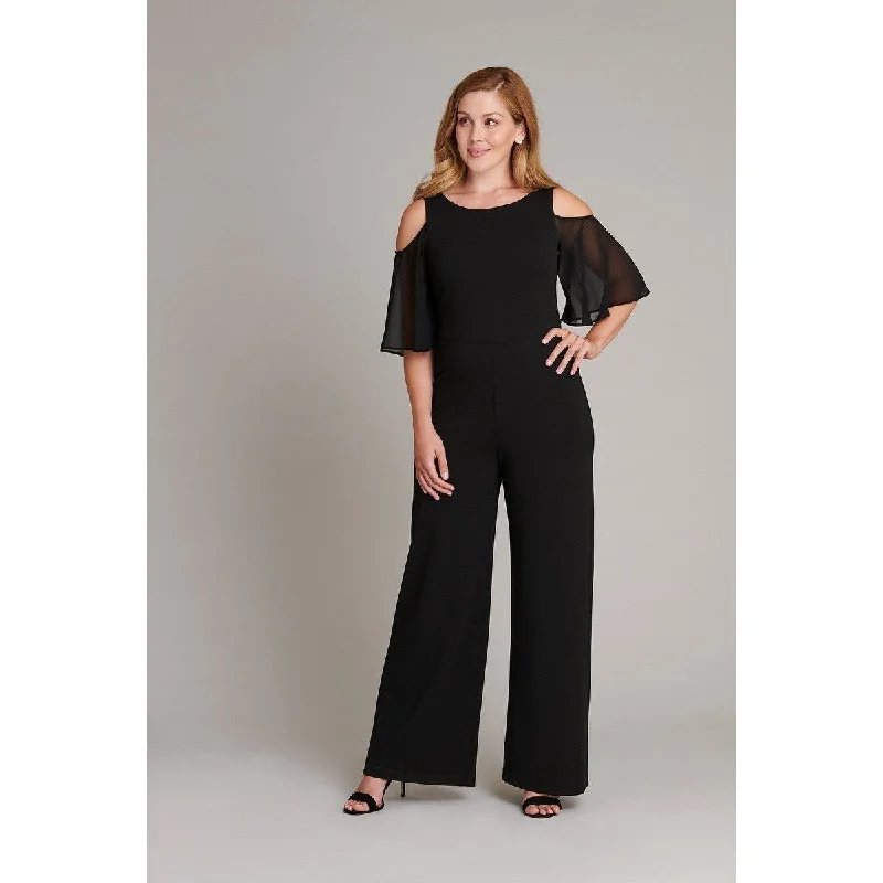 Connected Women's Cold-Shoulder Wide-Leg Jumpsuit Black Size 12