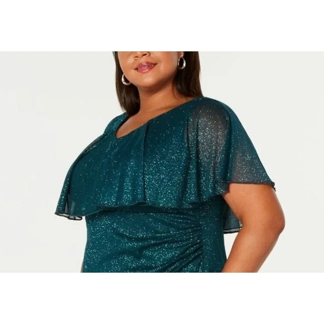 Connected Women's Plus Size Metallic Popover Dress Green Size Small