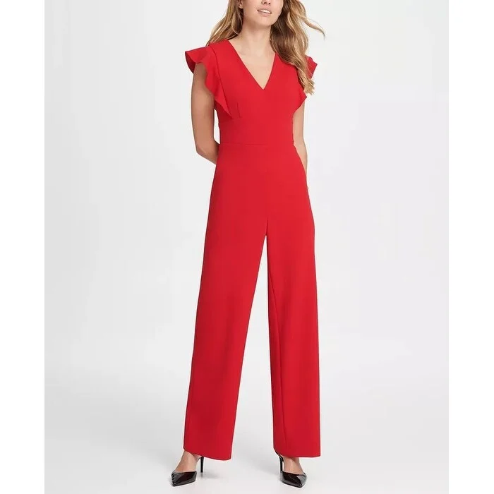 DKNY Women's Ruffle Detail Jumpsuit Red Size 6