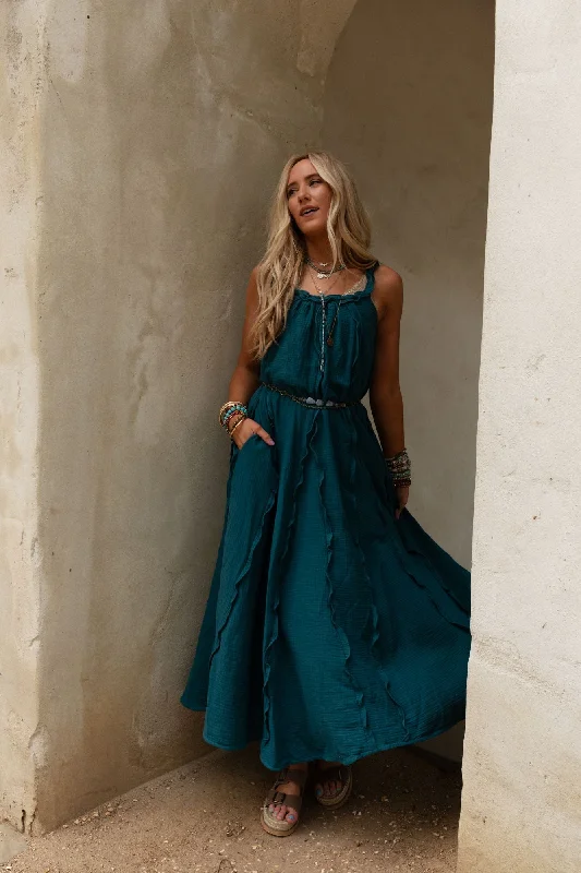 Dreamy Waves Maxi Dress - Teal