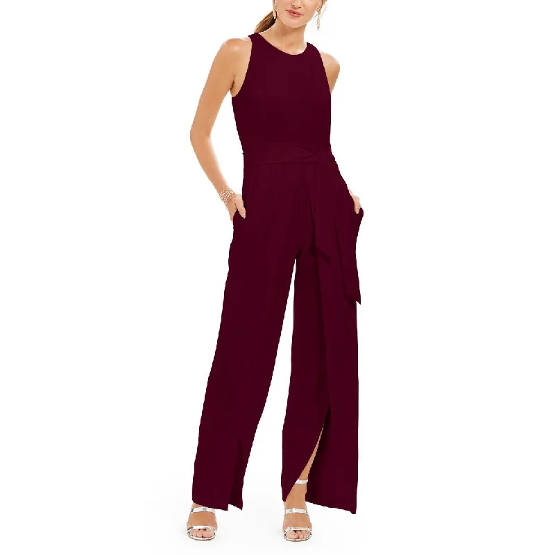 INC International Concepts Women's Belted Flyaway-Leg Jumpsuit Red Size 10