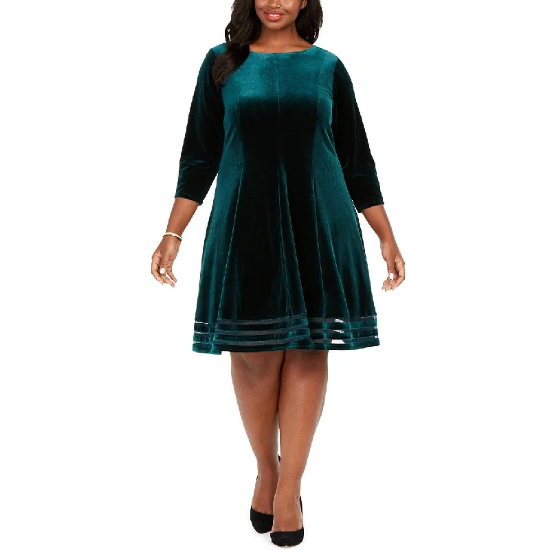 Jessica Howard Women's Plus Size Velvet Illusion Dress Green Size 18W