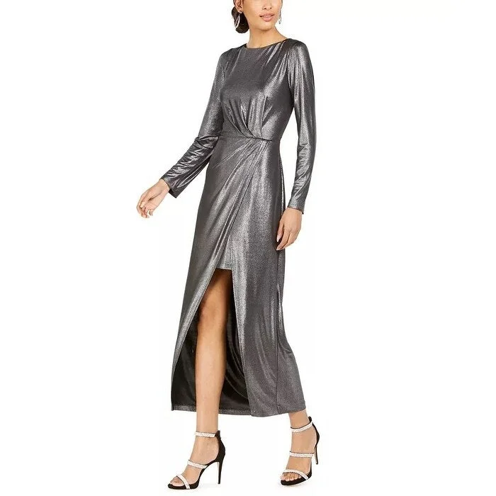 julia jordan Women's Metallic Knit Maxi Dress Metallic Silver Size 8