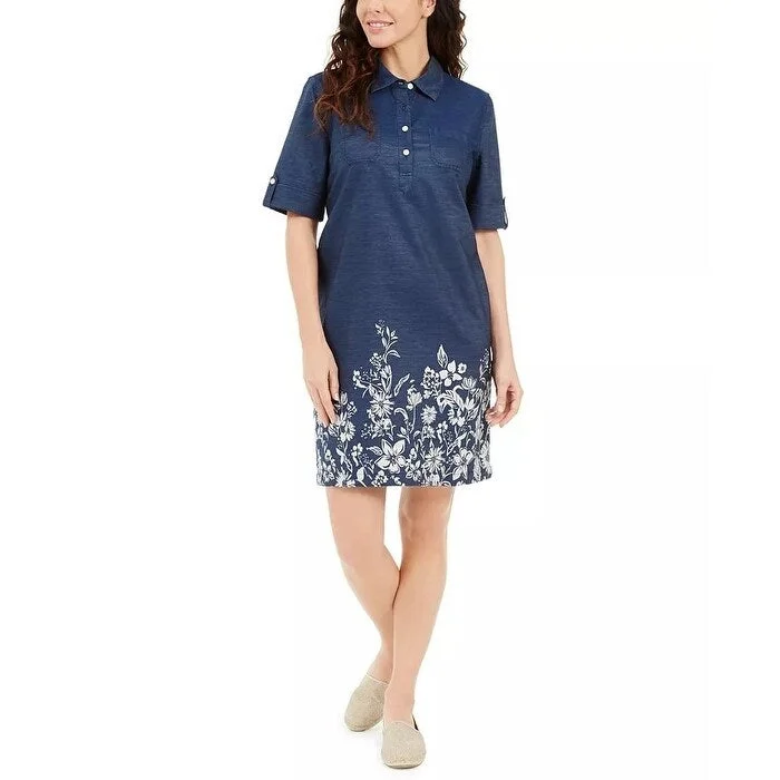 Karen Scott Women's Printed Shirtdress Blue Size Large