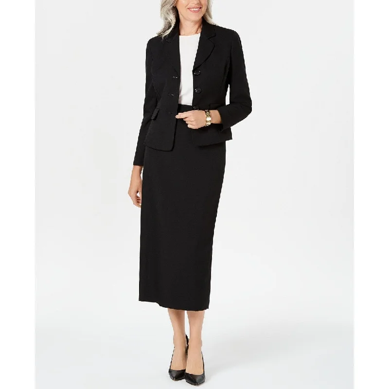 Le Suit Women's Three-Button Skirt Suit Black Size 16