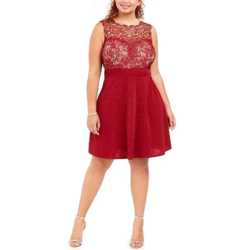 Love Women's Squared Trendy Plus Size Lace Fit & Flare Dress Red Size 3 Extra Large - 3XL