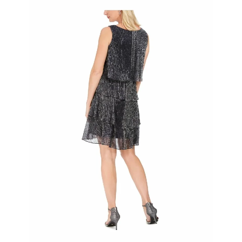 Lsny Fashions Women's Metallic Tiered Shift Dress Black Size 4