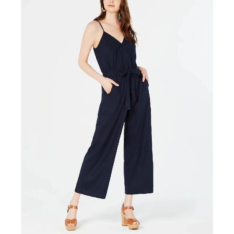 Monteau Women's Petite Paperbag-Waist Wide-Leg Jumpsuit Navy Size Petite Large - Petite-Large