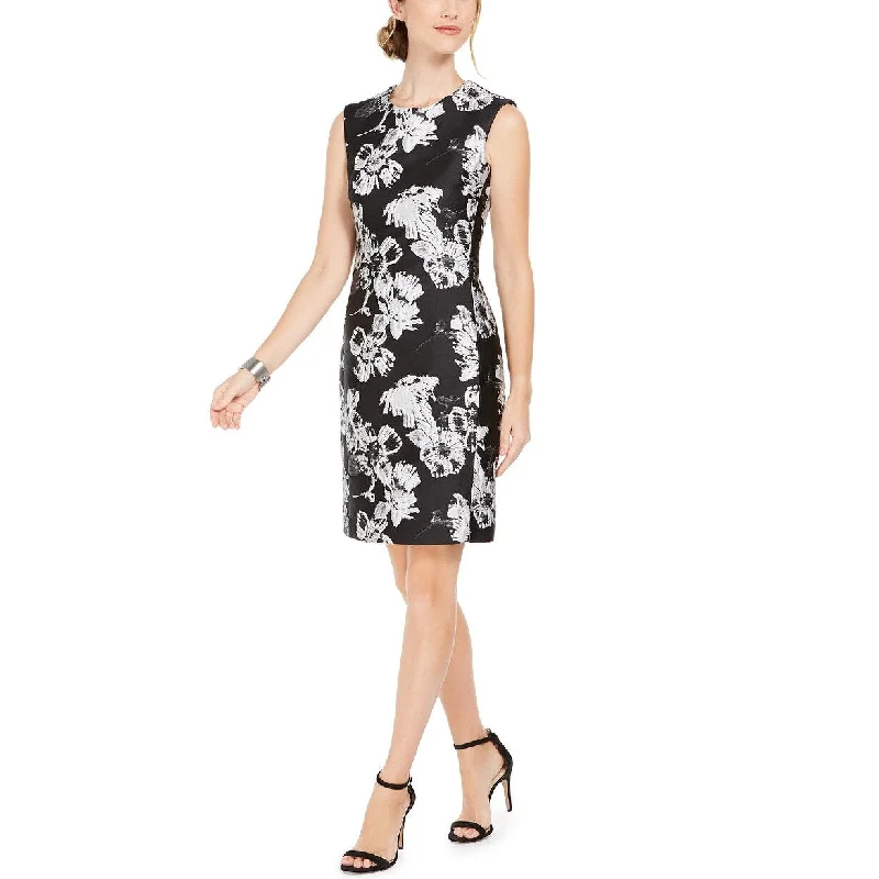 Natori Women's Floral-Print Jacquard Sheath Dress Black Size 12