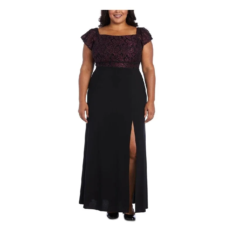 Nightway Women's Plus Size Off-The-Shoulder Gown Purple Size 22W