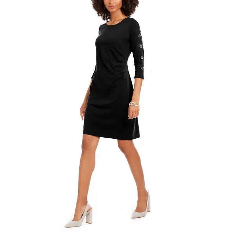 NY Women's Collection Petite Ruched 3/4-Sleeve Sheath Dress Black Size Petite Large - Petite Large