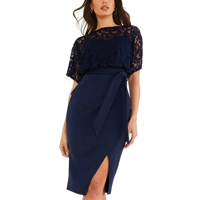 QUIZ Women's Lace Cape Belted Dress Navy Size 12