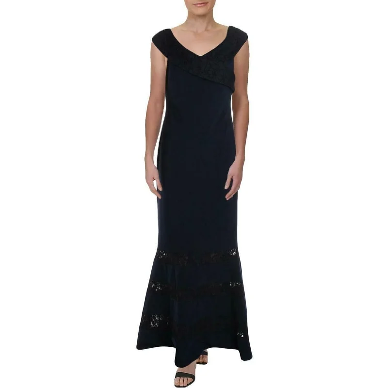 Ralph Lauren Women's Claudinah Lace Inset Evening Dress Navy Size 18"