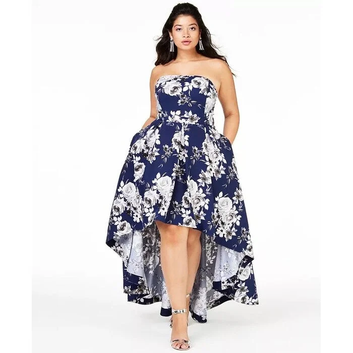 Speechless Women's Trendy Plus Size Strapless High-Low Gown Navy Size Square 24 - Square 24