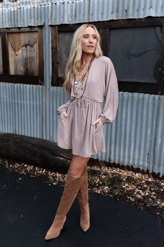 The Nest Sweet Vacay Long Sleeve Dress - Dark Mocha