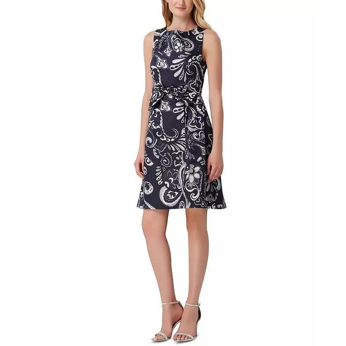 Tahari A SL Women's Metallic Jacquard Dress Blue White Size 6