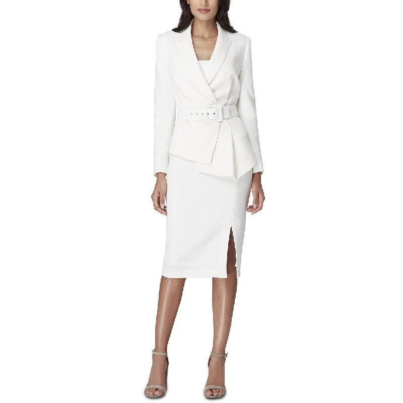 Tahari Asl Women's Asymmetrical Belted Skirt Suit White Size 6