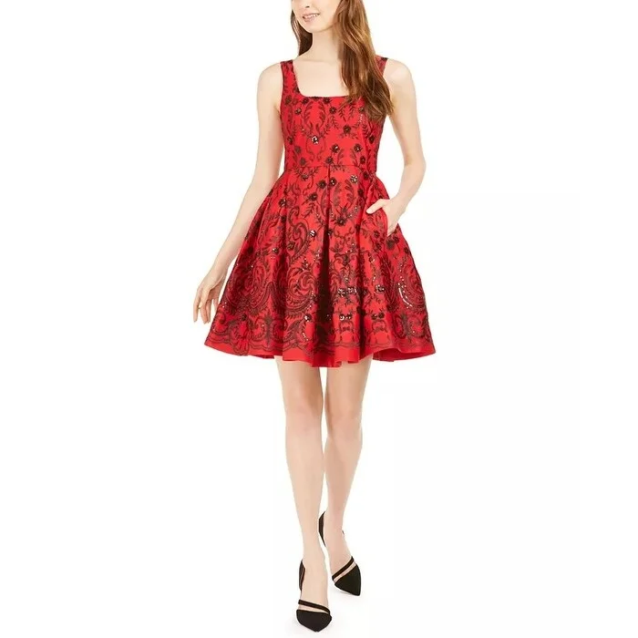 Taylor Women's Sequined Fit & Flare Dress Red Size 8