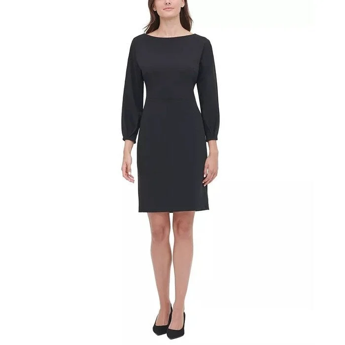 Tommy Hilfiger Women's Balloon-Sleeve Scuba Sheath Dress Black Size 12