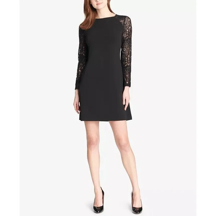 Tommy Hilfiger Women's Lace Sleeve A Line Dress Black Size 14