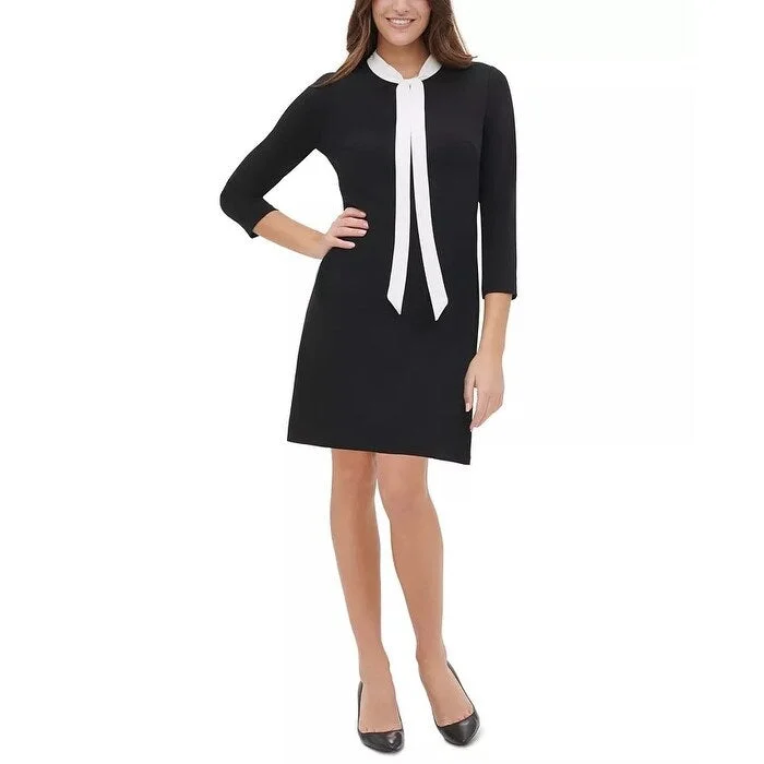 Tommy Hilfiger Women's Neck Tie A Line Dress Black Size 8