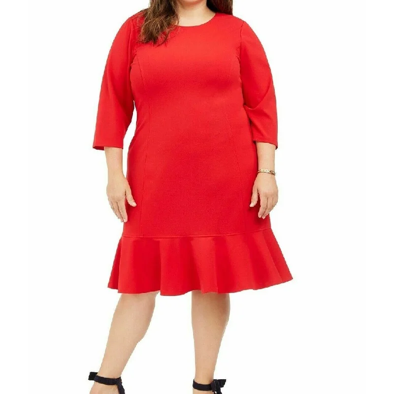 Tommy Hilfiger Women's Plus Size Ruffled-Hem A-Line Dress Red Size 16W