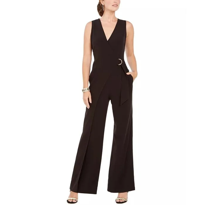 Vince Camuto Women's D Ring Belted Wrap Jumpsuit Black Size 14