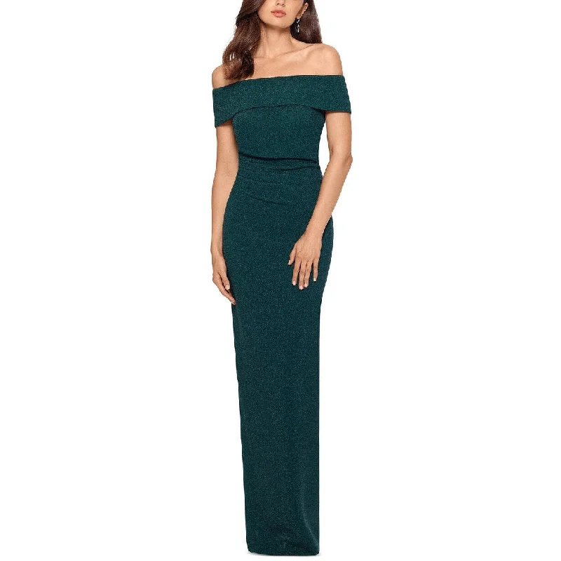 Xscape Women's Glitter Off-The-Shoulder Gown Green Size 6