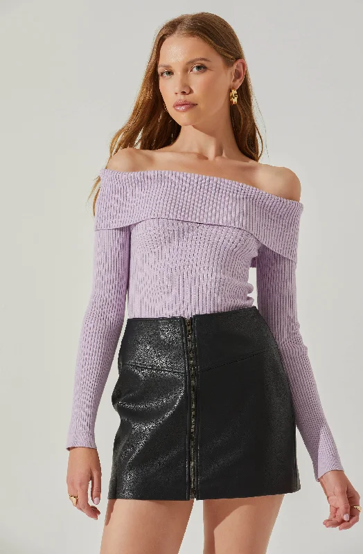 Ainsley Ribbed Off Shoulder Sweater