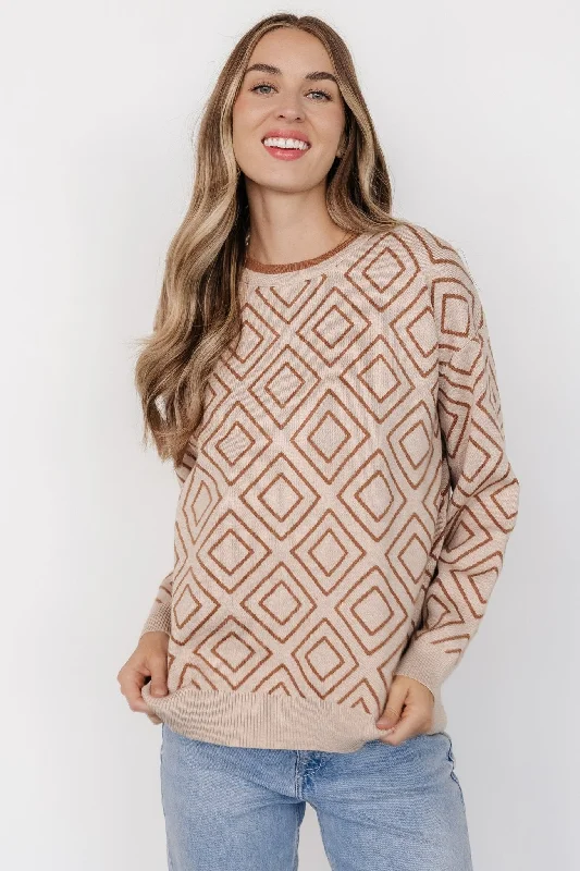 Asther Diamond Sweater | Oatmeal + Camel