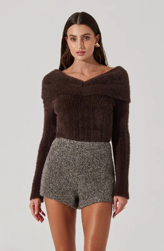 Fuzzy Knit Off Shoulder Sweater