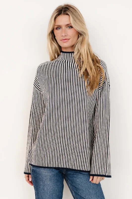 Kat Mock Neck Sweater | Navy Stripe