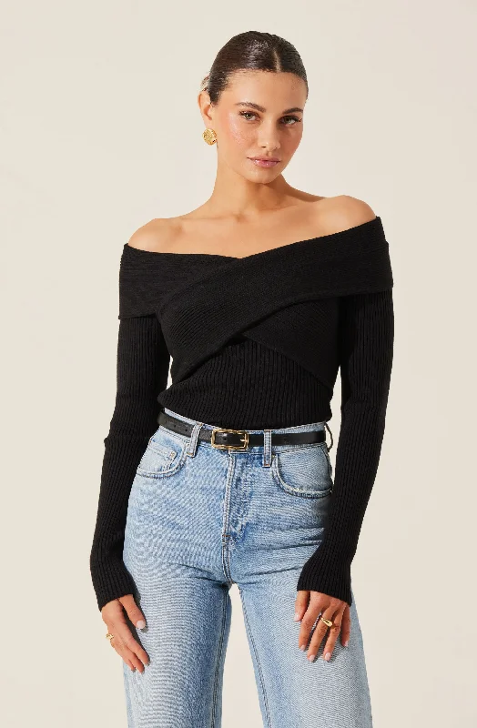 Off Shoulder Crossover Sweater