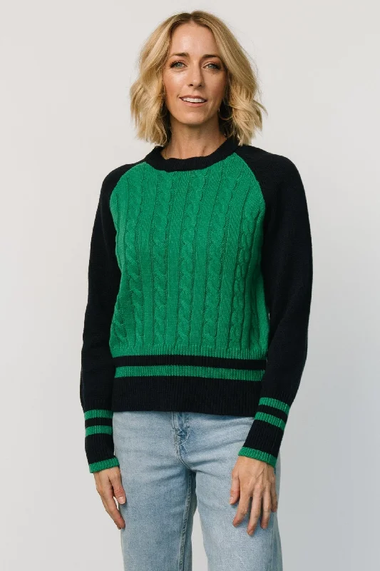 Marsha Cable Knit Sweater | Green + Navy